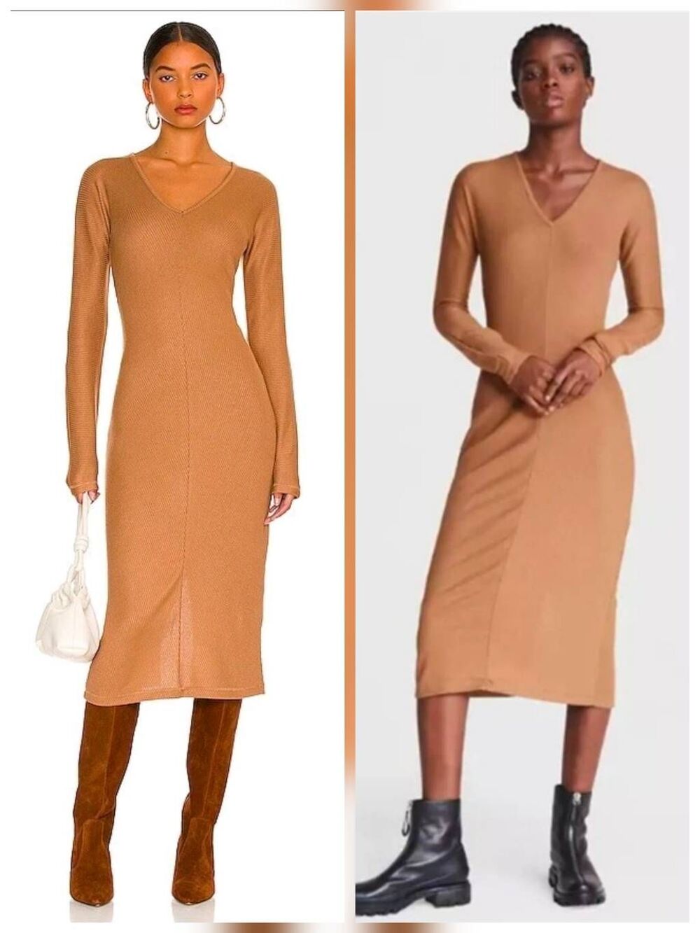 Rag & Bone The Knit Rib Bias Midi Dress in Camel Sz. M